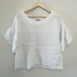 Viola Borghi White Minimalist Coastal Linen Top S Made In Italy Ruffled Sleeves